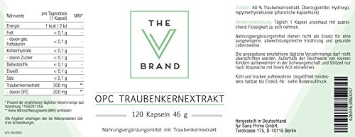 The V Brand - OPC Traubenkernextrakt - 200 mg natürliches Antioxidans - 120 vegane Kapseln - 4 Monate Vorrat - 4