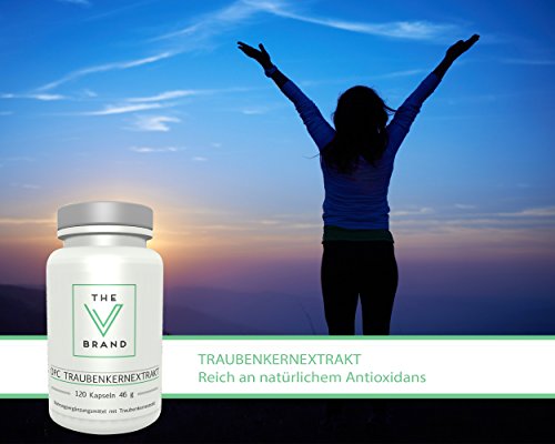 The V Brand - OPC Traubenkernextrakt - 200 mg natürliches Antioxidans - 120 vegane Kapseln - 4 Monate Vorrat - 6